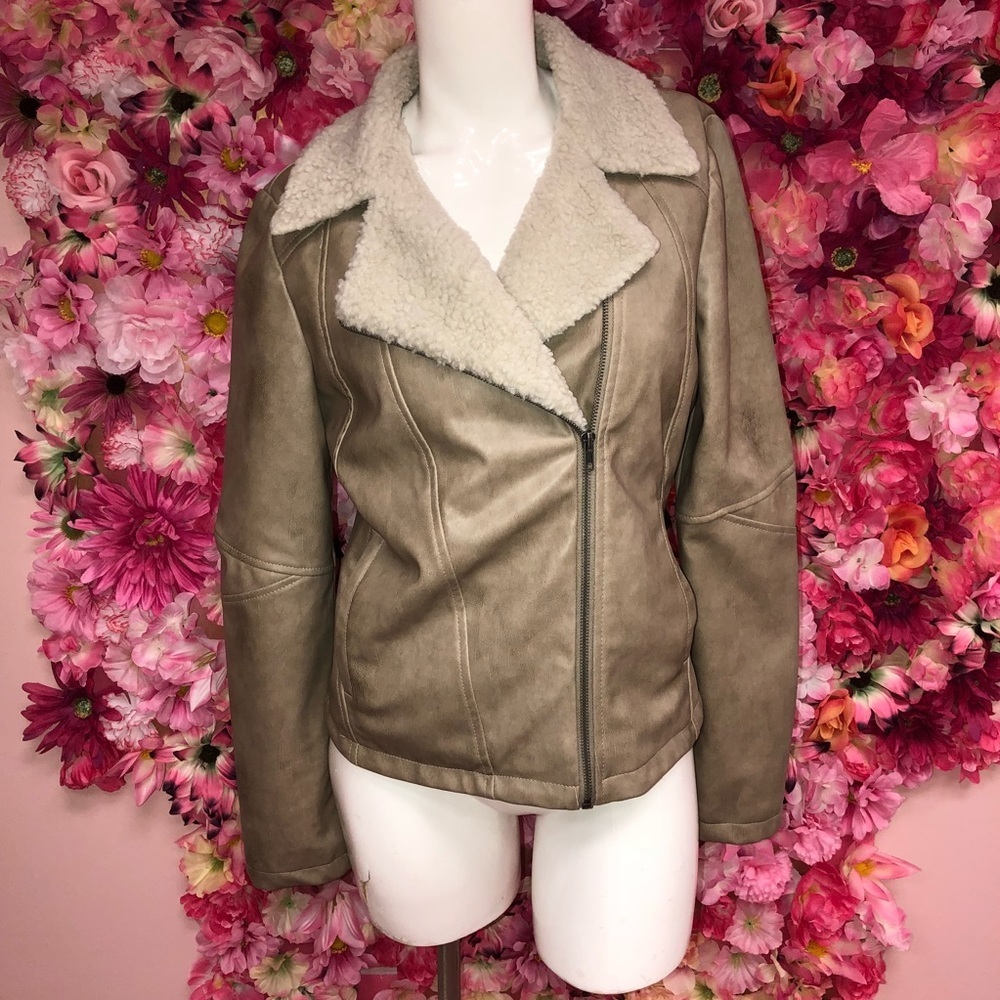Jack. Vegan Leather Taupe Jacket Size Small